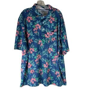 Izod Saltwater Polo Shirt Men’s Blue Pink Floral Hawaiian Golf Big & Tall 2XLT